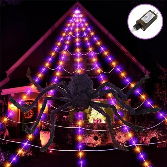 Halloween Spider Web Lights Outdoor Decoration, LED Giant Spider Web Light - Picture 1 of 8
